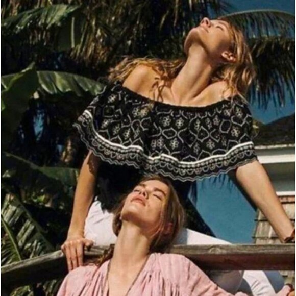 NWT Hemant and Nandita Mavra Off Shoulder Blouse Black White Sequin Embroidery M - Picture 3 of 13